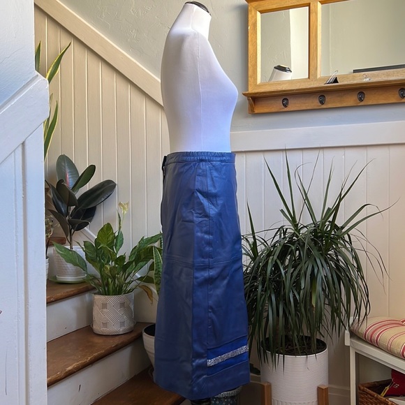 Cobalt Blue Leather Midi Skirt - Picture 10 of 16